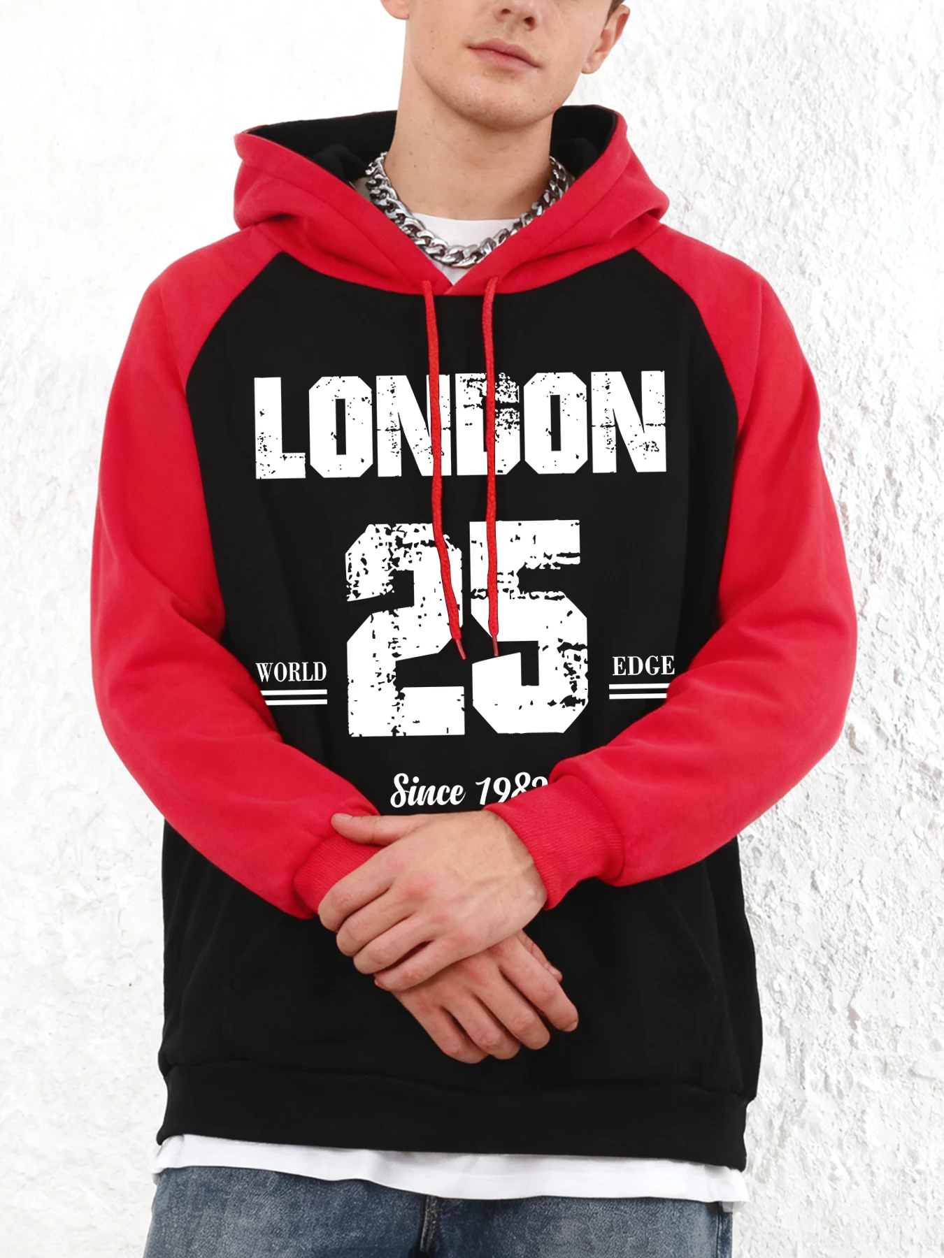 

Мужской спортивный костюм London No.25 Since 1982 с узором, осенние повседневные худи с рукавами реглан, флисовые пуловеры в стиле ретро, свободная одежда в стиле хип-хоп