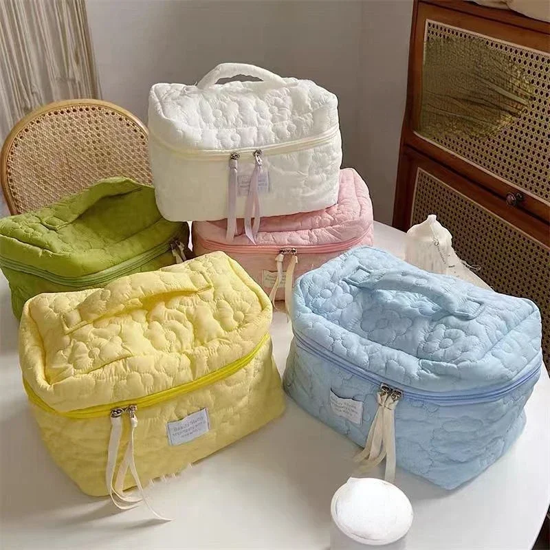 Women Cosmetic Organizer Small Large Flower Cloth Makeup Bag Female Storage Handbag Box Shape Toiletry Bag Beauty Case