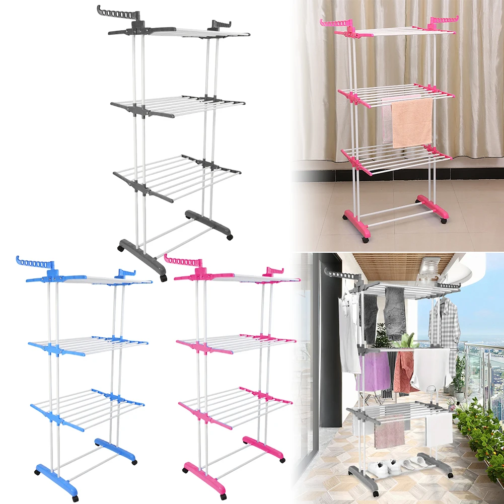 

4-Tier Portable Foldable Hanger with Two Wings Metal Clothes Drying Rack Multifunctional Clothes Dryer Stands for Balcony