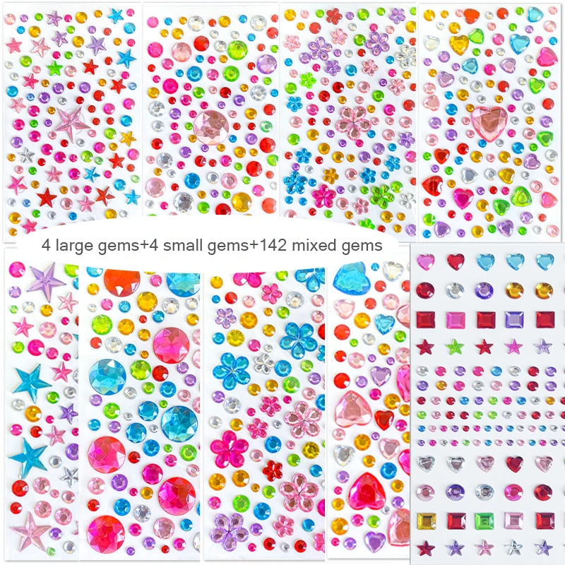 8/9Pcs Self-Adhesive Gem Rhinestone Stickers, DIY Rhinestone Crafts Jewelry, Diamond Stickers for Party Performance Decorations