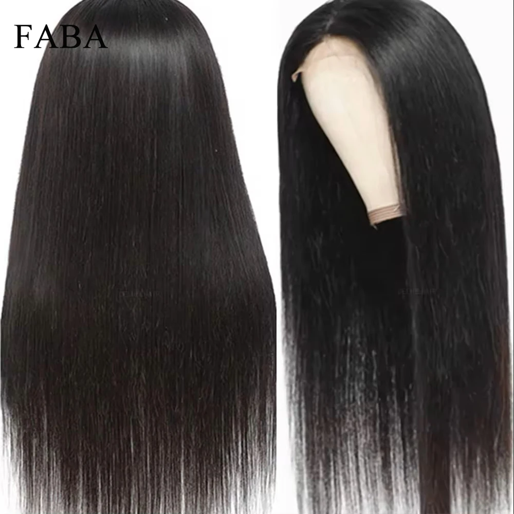 FABA-Perruque Lace Front Wig naturelle lisse, cheveux humains, 13x6, pre-plucked, densité 180%