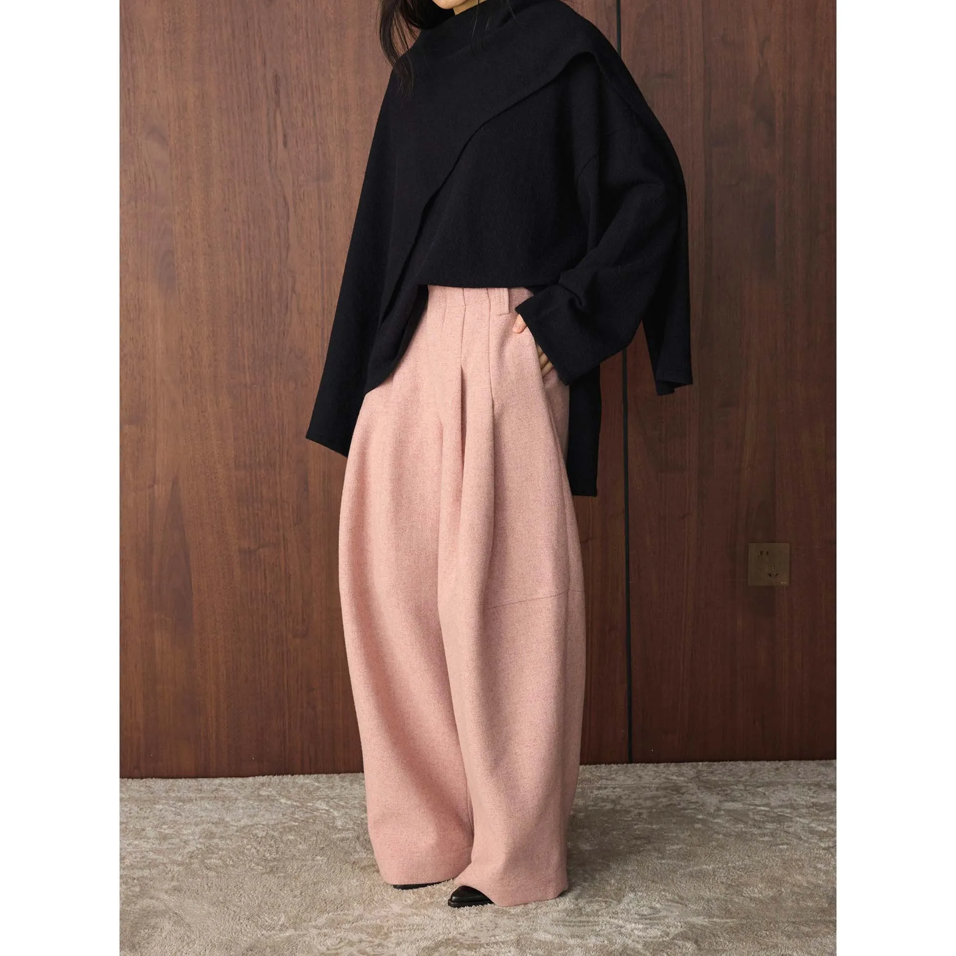 

Зимние винтажные шерстяные плиссированные брюки свободного кроя, облегающие, теплые, длинные, для женщин