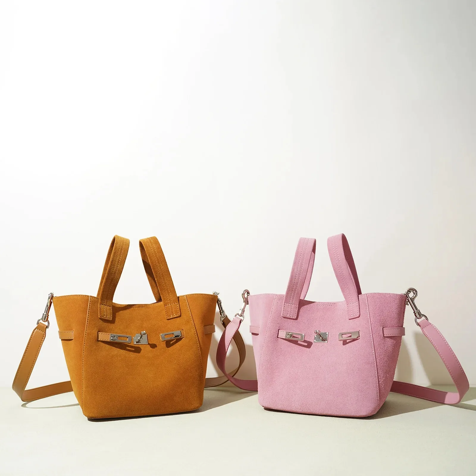 

Классическая модельерская розовая зеленая корзина-ведро, матовая замшевая женская сумка из коровьей кожи, высококачественная сумка