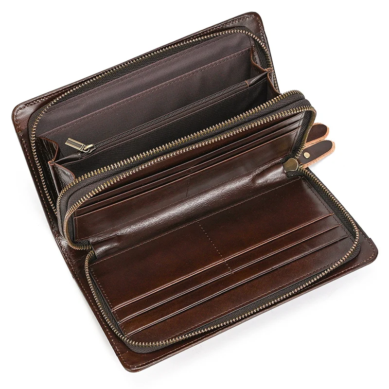 

Genuine Leather Clutch Purse for Men Male Fashion Style Men's Long Purse Double Zipper Large Clutches Man Phone Cash Card Wallet