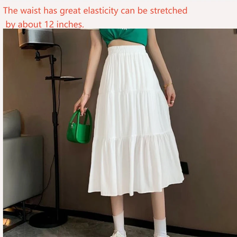 امرأة جديدة في الملابس ألف خط عالية الخصر عارضة التخسيس كعكة تنورة تنوعا منتصف طول اللباس الحلو الأبيض تنورة طويلة كل مباراة