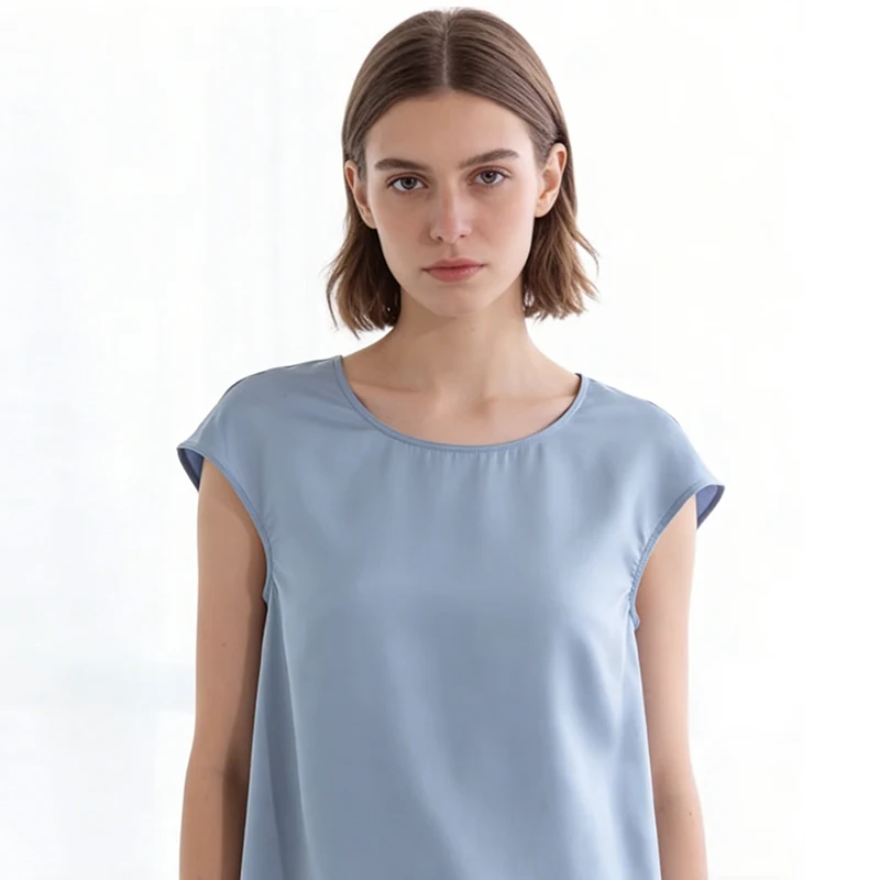 Summer Women T-shirt Short Sleeve Satin Tee Casual Ladies Tops Easy-Match S-2XL M30454