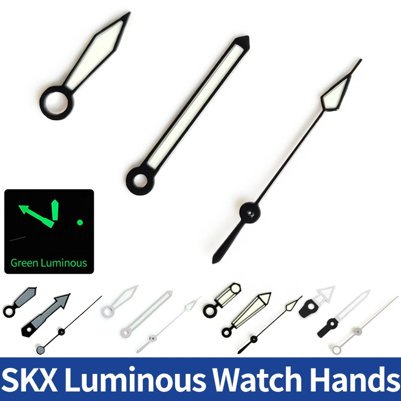 Juego de manecillas de reloj verde C3 Lume SKX copo de nieve negro/plata apto para movimiento NH34 4R36 SKX007 SRPD Turtle Mod piezas de repuesto