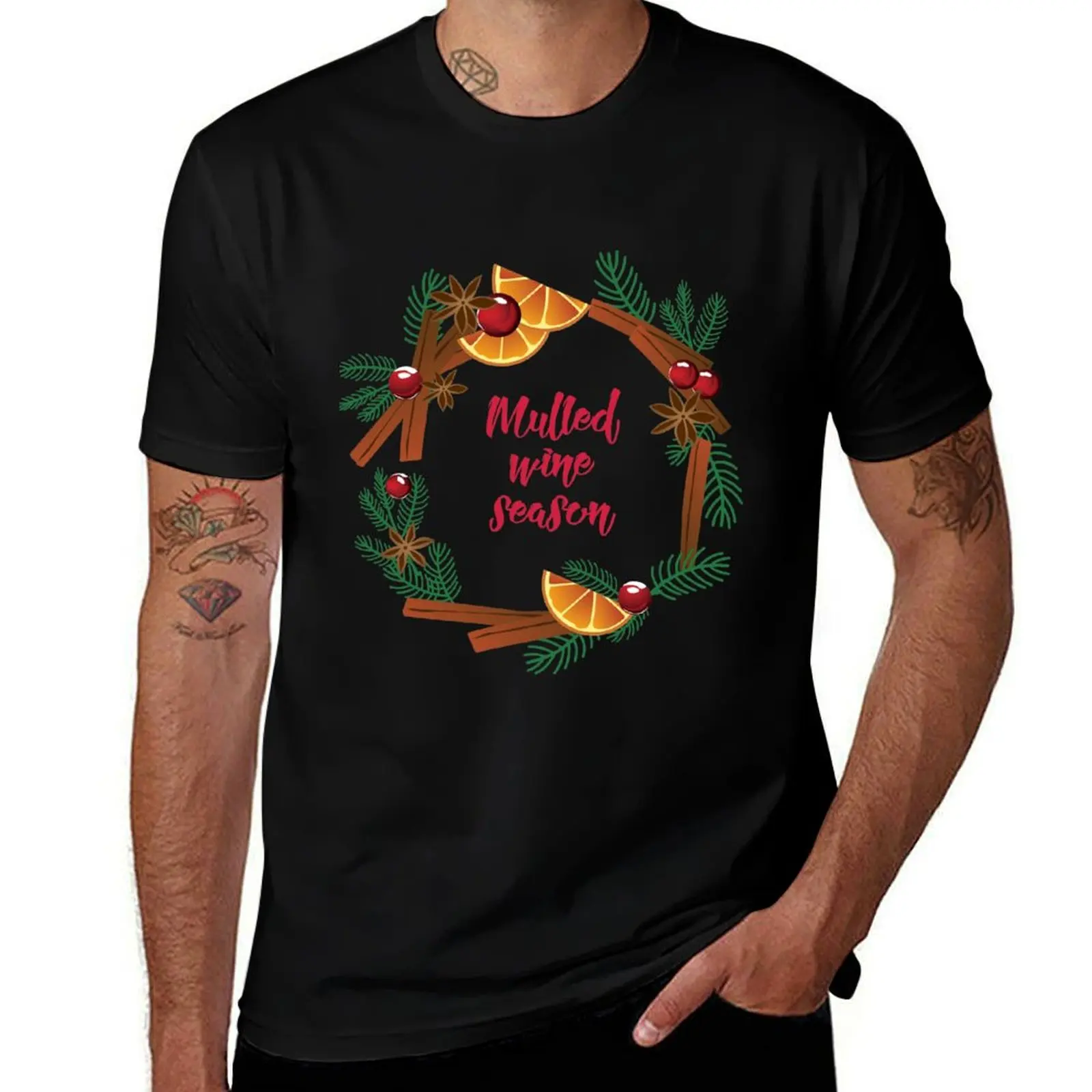 Regalo para los amantes del vino caliente y el mulled wine, camiseta de manga corta informal y relajada con diseño de vino caliente.
