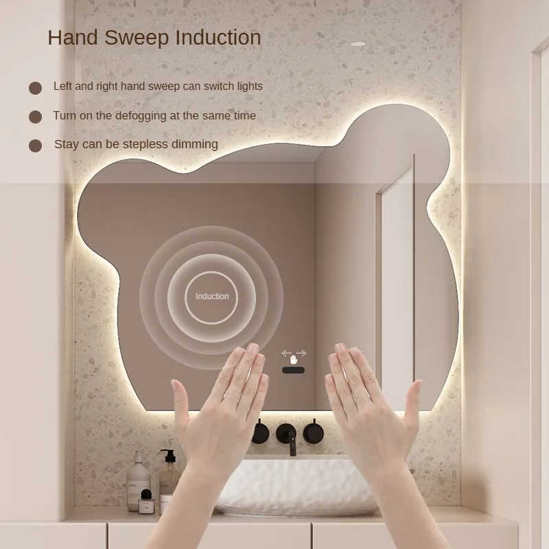 Espejos Con Luz Led Corridor Decoration InteriorBear Shape Backlight Touch Screen Led Smart Bathroom Wall Mirror With Lighting