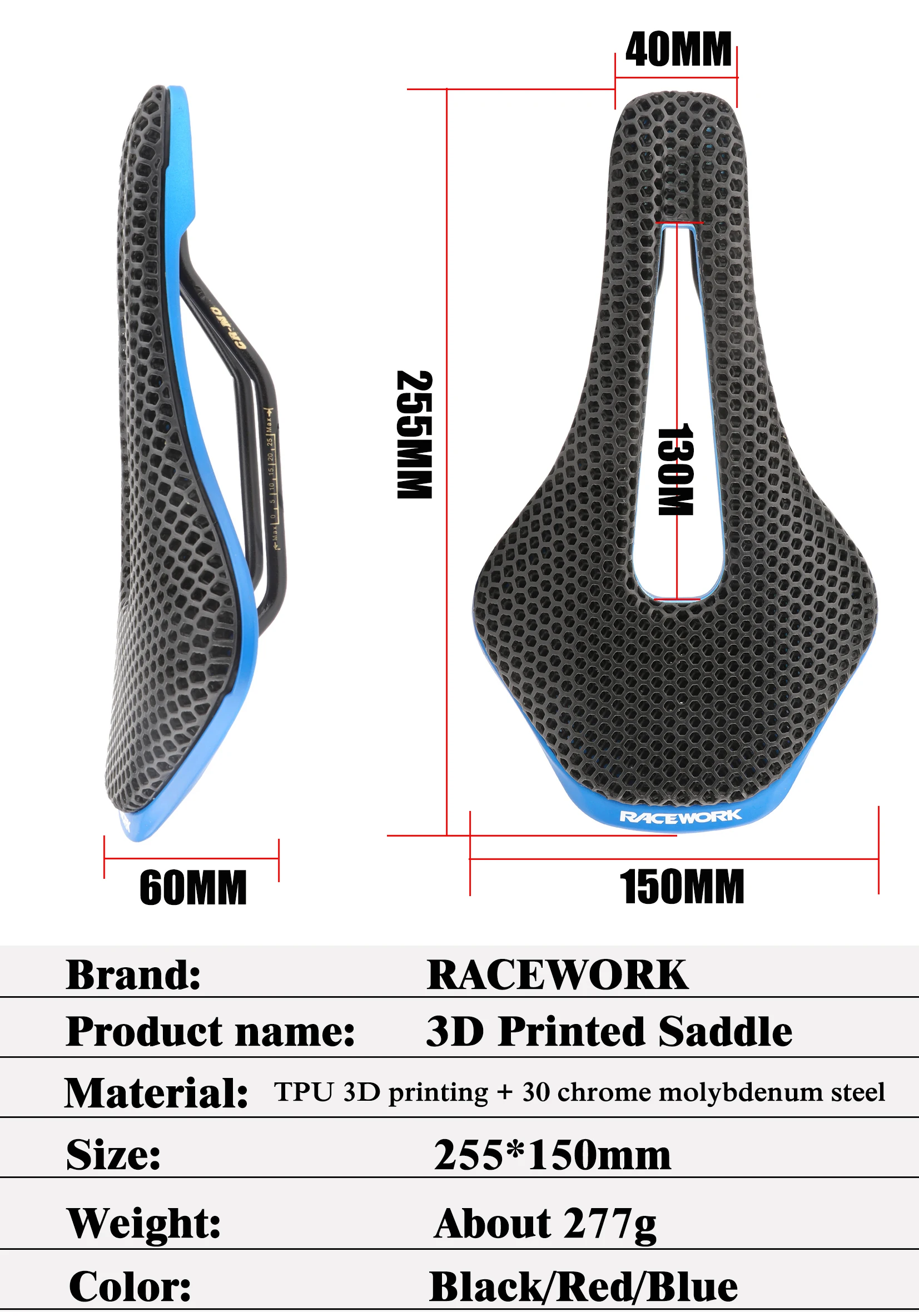 Racework mtb 3d gedruckt sattel bienenstock struktur hohl rennen klappbares rennrad bequeme sättel waben kissens itz – Detail 2