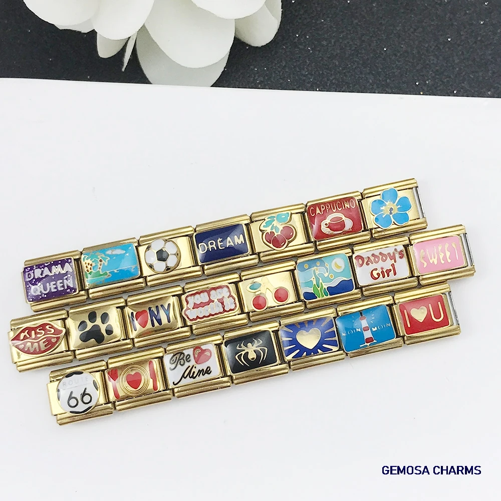 GEMOSA Kreative italienische Link Fit 9mm Edelstahl Armband Herstellung Gold Farbe Charme Kaffee Meer Spinne Turm DIY Schmuck – Detail 3