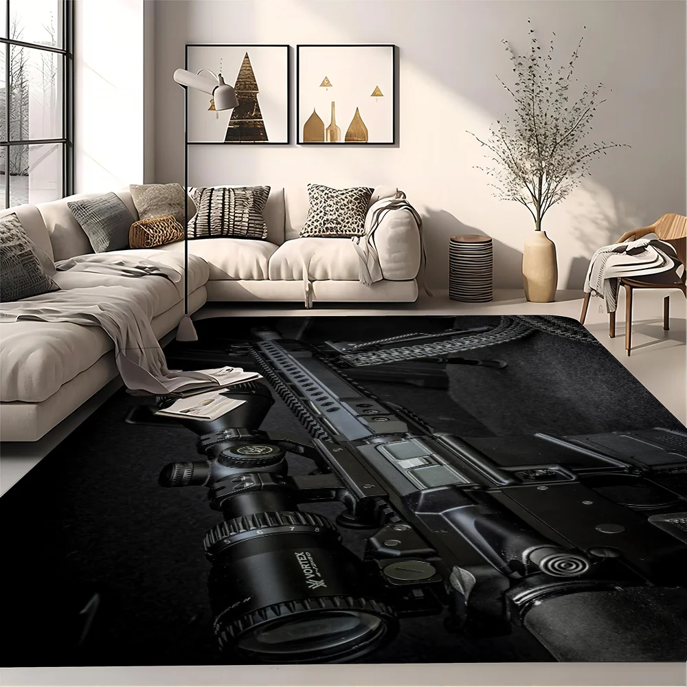 Rifle Pistol Revolver Gun AK47 Floor Mat Bathroom Mat Kids Room Bedroom Balcony Anti-Slip Doormat Living Room Bedside Area Rugs