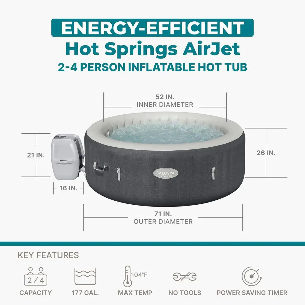 

SaluSpa Hot Springs Inflatable Hot Tub, Fits Up to 24 Persons, EnergyEfficient Portable Spa, Outdoor Blow Up Hottub for Backyar