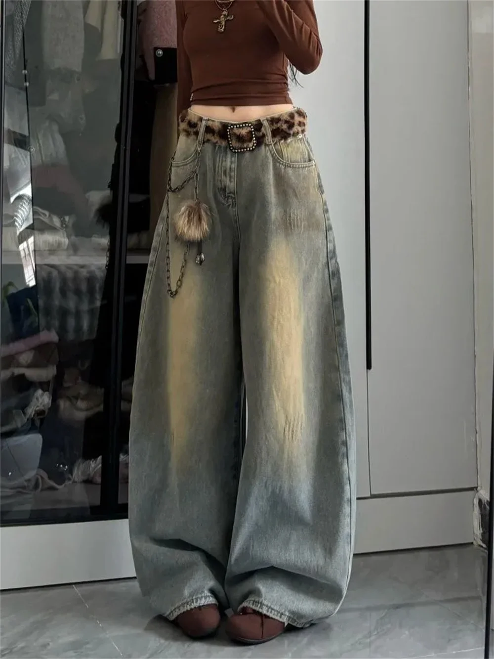 

Vintage Old Blue Washed Jeans Summer Women High Waist Denim Pants Straight Casual Bf Loose Wide Leg Trousers New Fashion Y2k