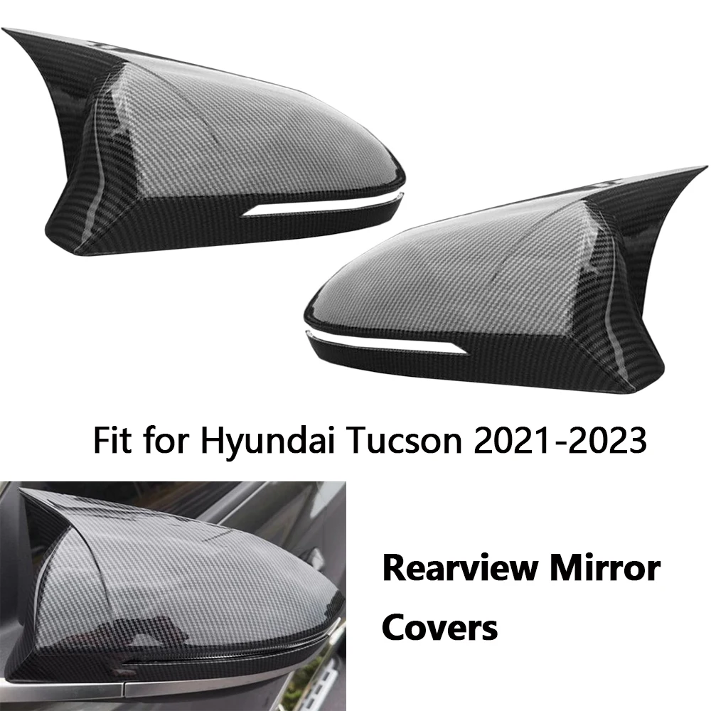 

2Pcs Car Rearview Mirror Cover Cap Side Mirror Cover Caps Carbon Fiber/Glossy Black For Hyundai Tucson 2021 2022 2023