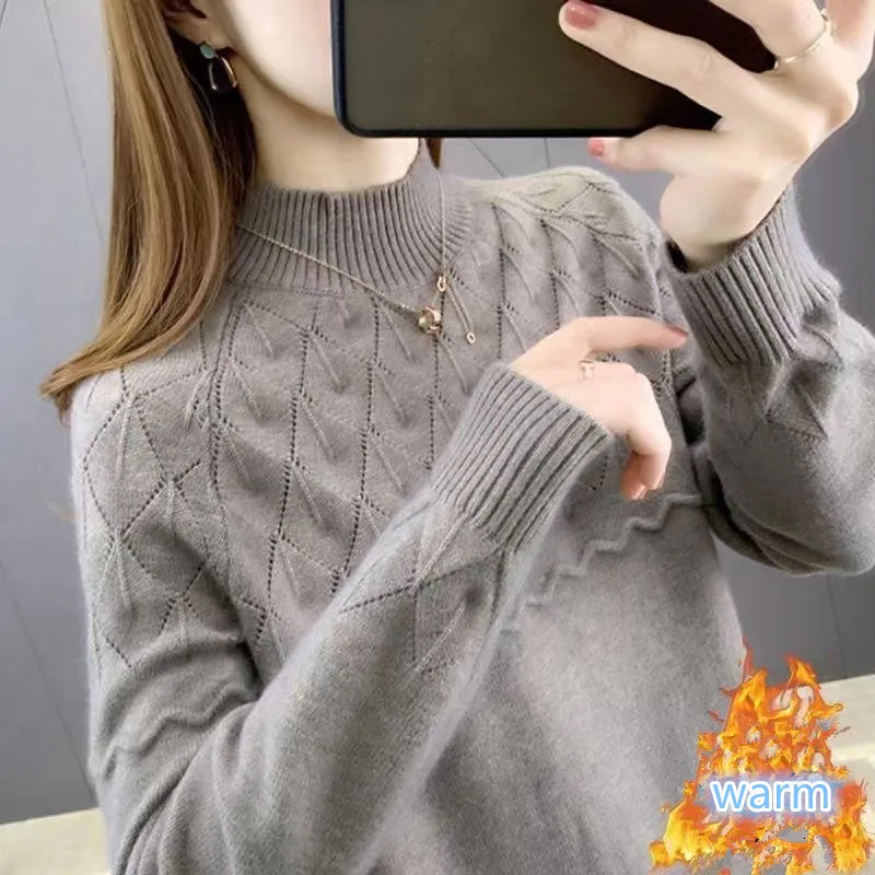 

Fdfklak Winter Sweater Women Knitted Half-high Collar Jumper All Match Long Sleeve Pullover Female Pulls Korean Fashion Top 3XL