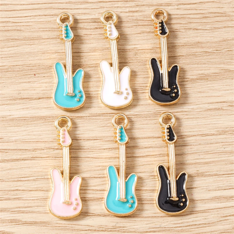 10 Stück 9 x 28 mm niedliche Emaille-Musik-Gitarren-Charms-Anhänger für die Herstellung von Tropfen-Ohrringen, Halsketten, Armbändern, DIY-Handwerk, Schmuckzubehör – Detail 2