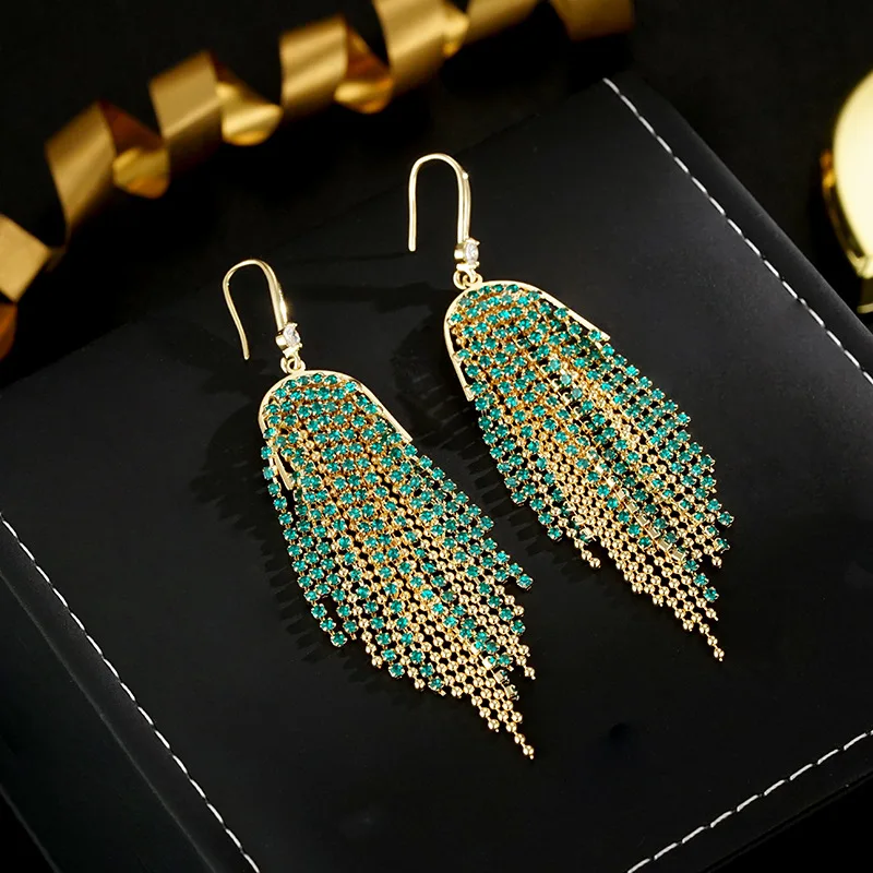 

European And American Fashion High-end Color Chain Tassel Earrings With A Unique Temperament Niche Earrings Women's Jewelry