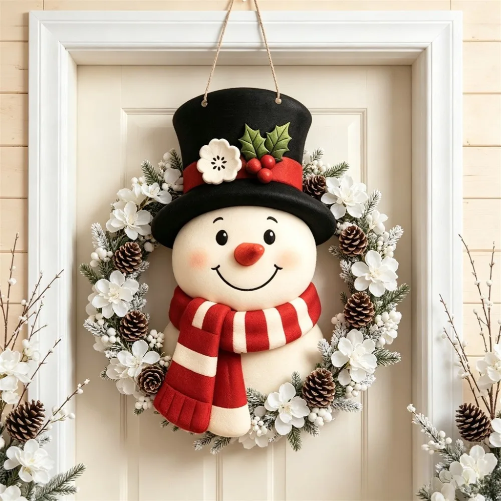 Farmhouse Christmas Winter Snowman Wreath, Welcome Ornament for Front Door Wall Window Indoor Outdoor Decor image 3