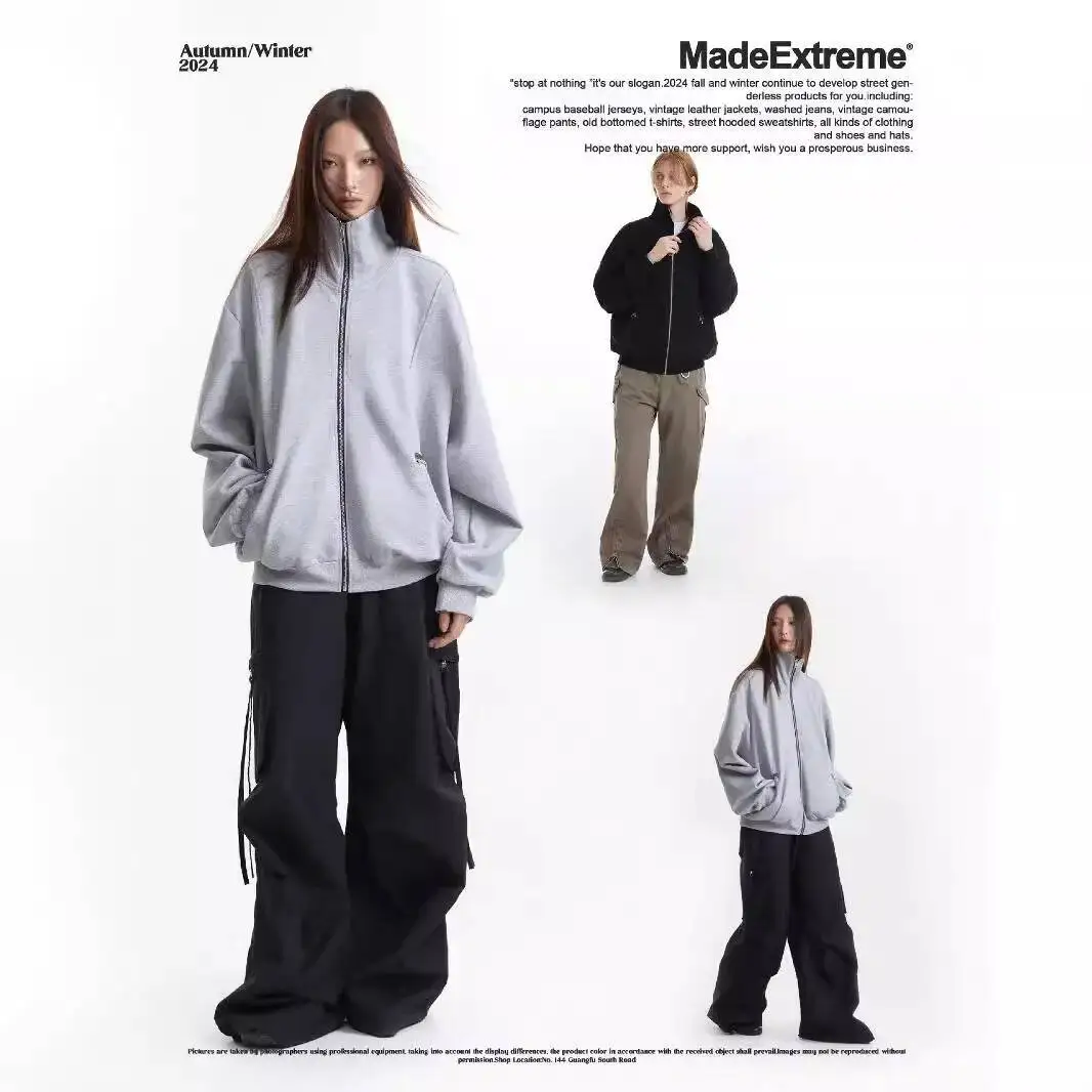 المرأة سترة بلوزات 2025 الخريف الرجال القطن السائل الوقوف طوق البلوز سترة عادية كلينفيت صورة ظلية ريترو ستايل