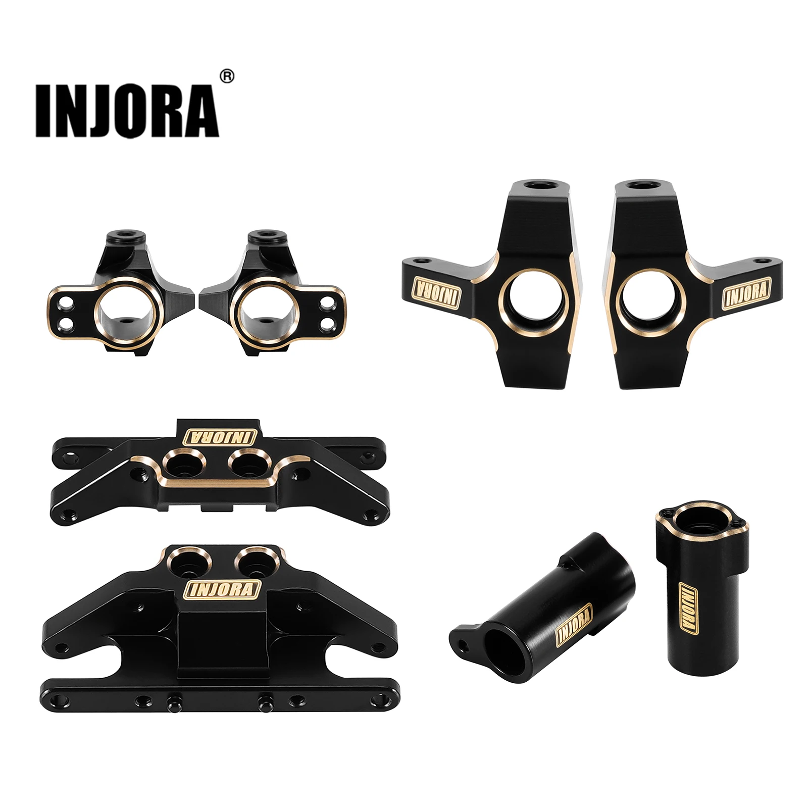 INJORA Black Coating Brass Skid Plate Steering Knuckles C Hubs Axle Tubes for 1/24 FMS FCX24M