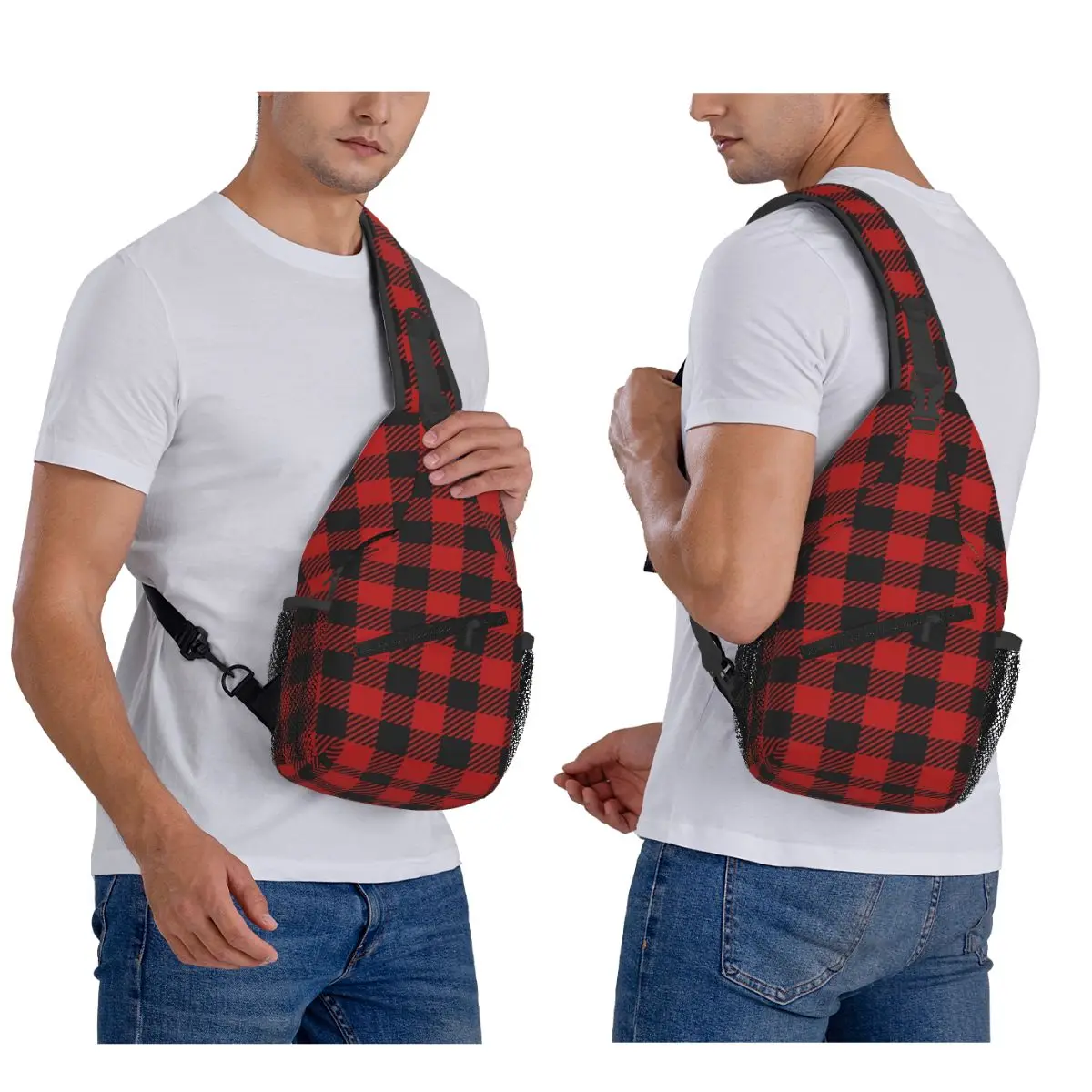

Red And Black Seamless Pattern Chest Bag Men Sling Crossbody Backpack Chest Bag Travel Hiking Daypack Shoulder Bag