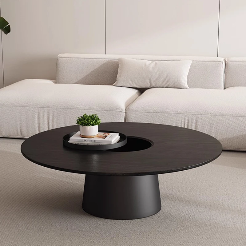 

Round Black Coffee Table Design Luxury Chinese Style Big Size Low Designer Side Table Space Saving Meubles Postmodern Furniture