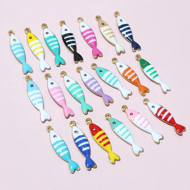20pcs 18x5mm Stainless Steel Fish Enamel Charms Pendant Stainless Steel DIY Jewelry Making Accessories Findings