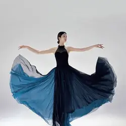 Vestido elegante para performance de dança, saia dupla camada de 720 graus com balanço grande para prática de dança clássica moderna