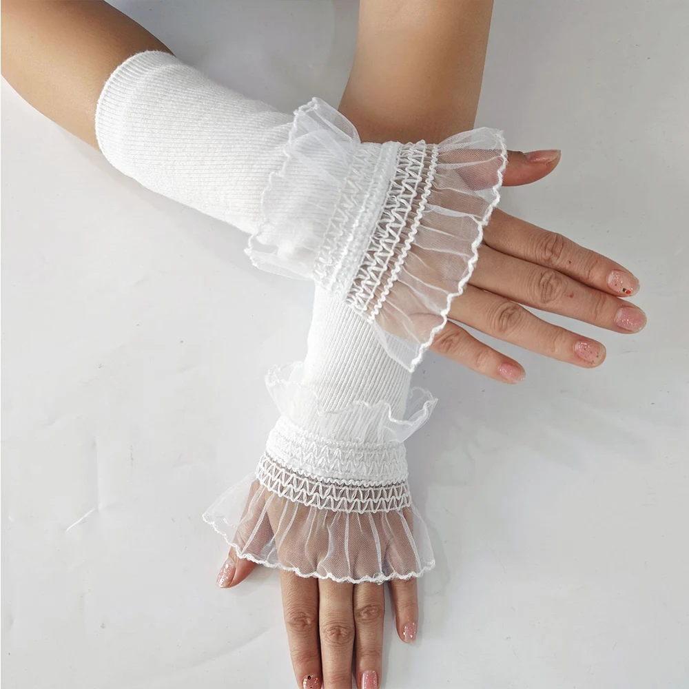 Lace Arm Cover Sweater Decorative Scar Cover Ruffles Elbow Sleeve Detachable Knitting Sleeve Cuffs Lace Cuffs Warm Fake Sleeve