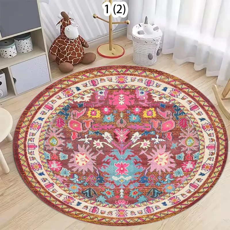 Retro Persian Round Carpet Living Room Large Rug Vintage Boho Area Rugs Bedroom Pink Sofa Chair Floor Mat