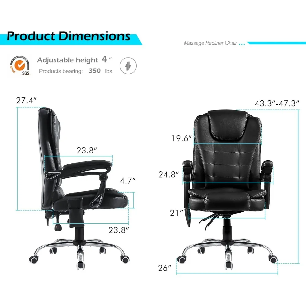 Executive bureaustoel met 7-punts massage- en warmtefunctie, bureaustoel met hoge rugleuning en voetsteun, verstelbaar draaibaar thuiskantoor