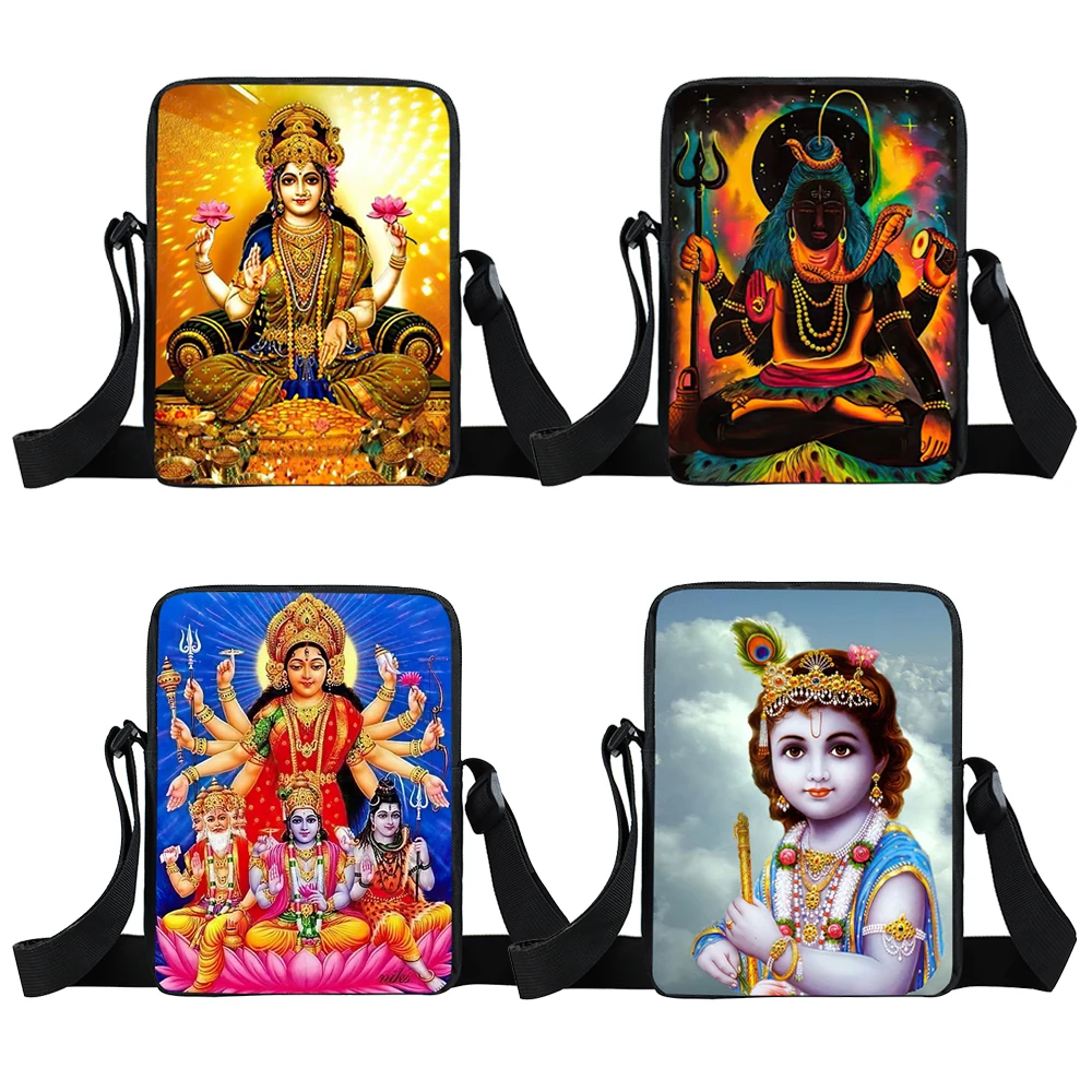 Indian Religious Gods Vishnu Brahma and Shiva Messenger Bag Women Men Casual Handbags Crossbody Bag Phone Holder Bookbags Gift