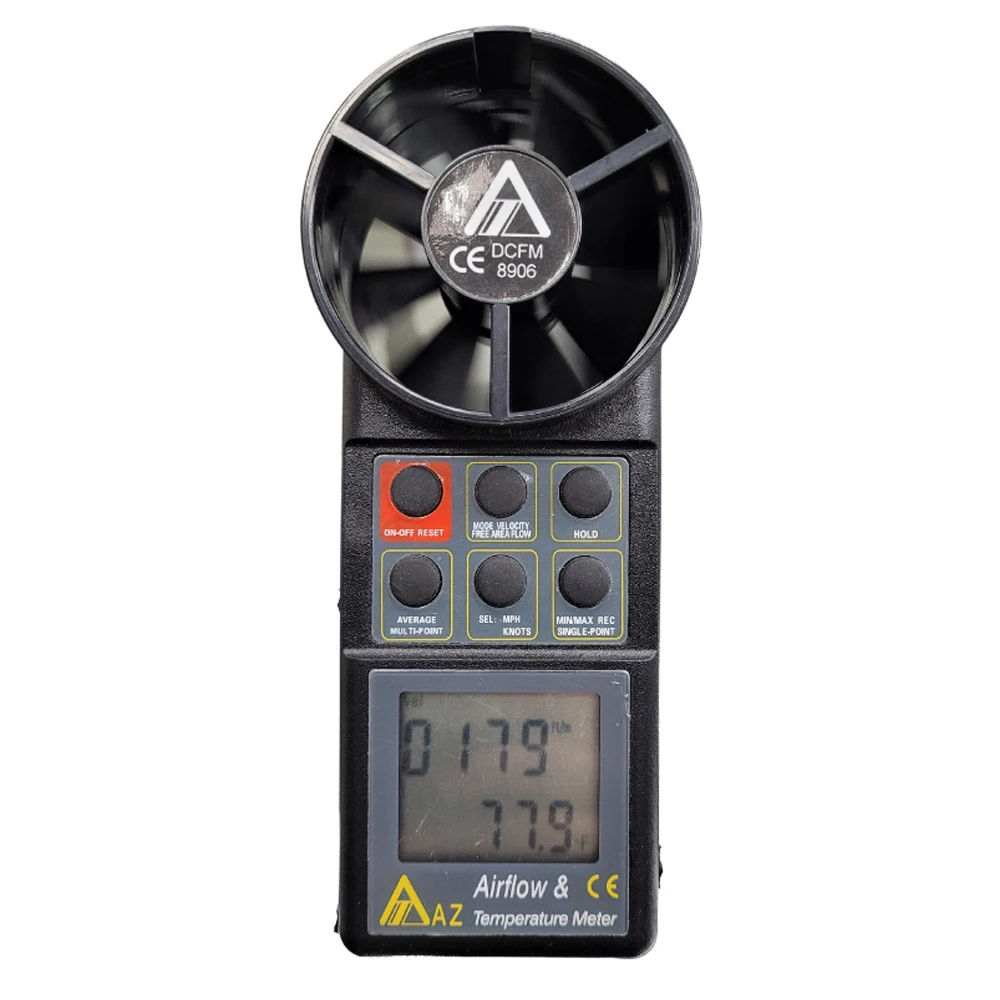 AZ8906 Handheld Air Flow Meter Temperature Anemometer Wind Speed Air Volume Meter Wind Speed Range	0.4~30 M/s; 80~5900 Ftm