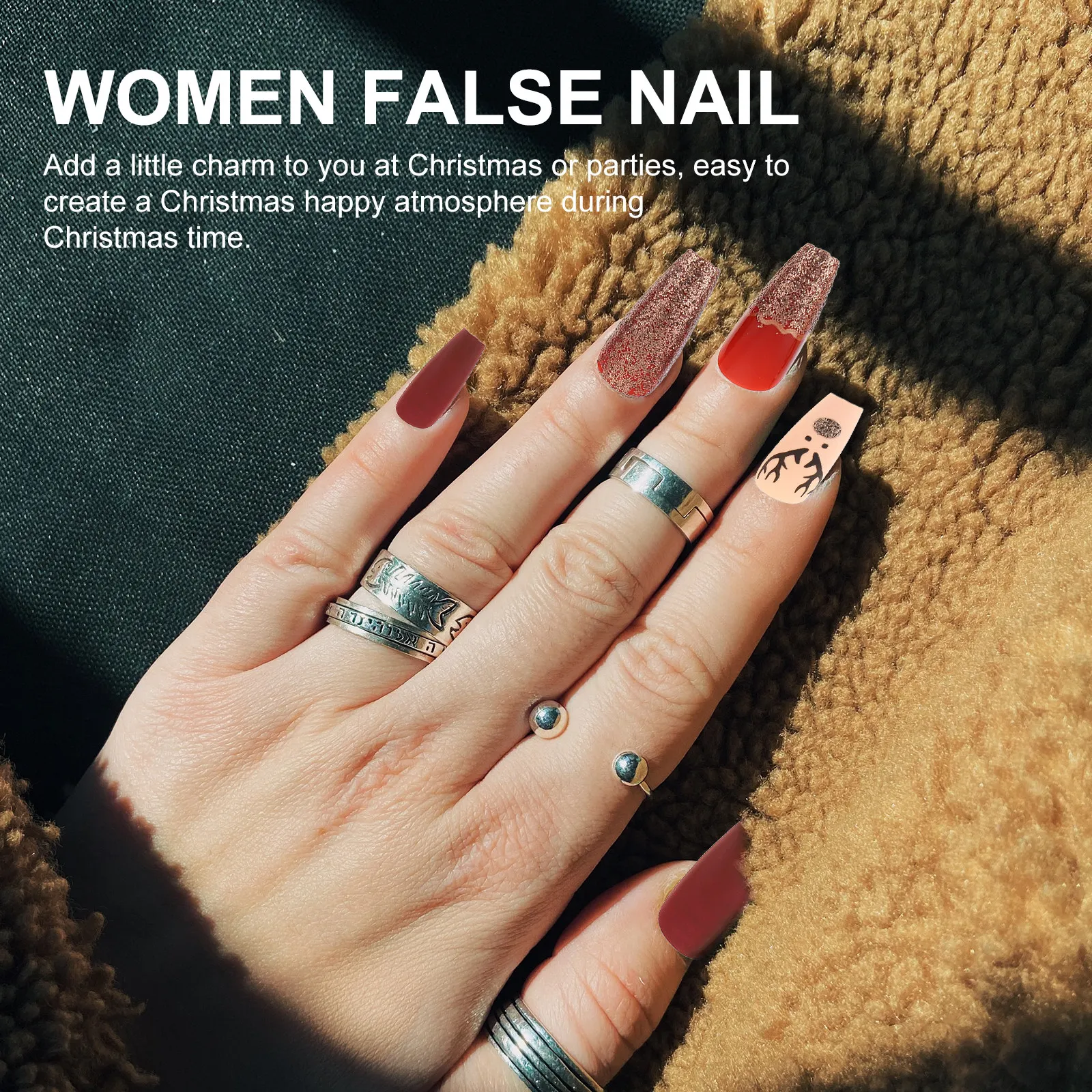 

96Pcs Christmas False Nail Full Cover Fake Nails Tips Xmas Manicure Party Decoration Women Nail Art Accessories