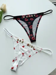 Custom Thong Name Letter Panties tanga Sexy Love Lips Pattern Personalized G-String Girlfriend Wife Valentines Christmas Gift
