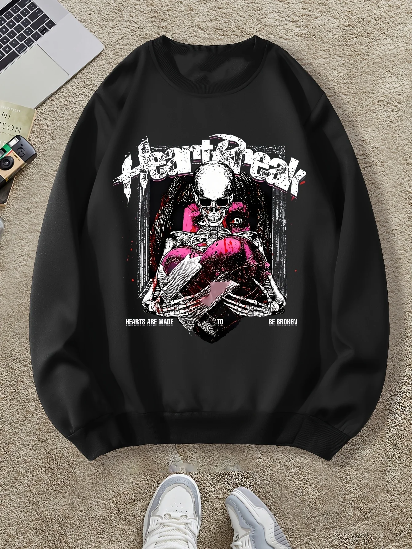 

Gothic Skull Pattern Print Autumn and Winter Men's and Women's Long Sleeved Sportswear Sweatshirt Casual Loose Outdoor Street