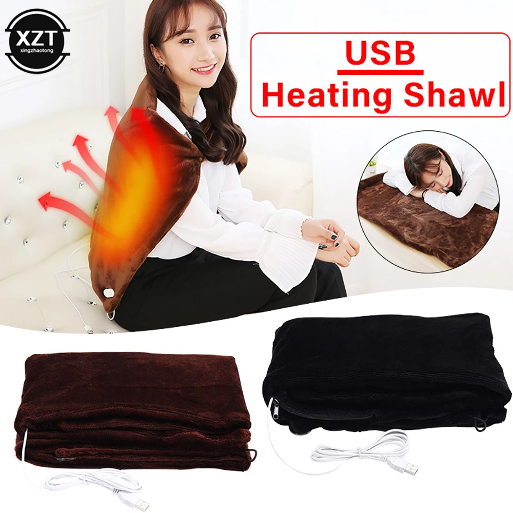 USB Electric Heated Blanket Warm Electric Heating Velvet Shawl Hoodie Winter Office Cover Leg Blanket Scarf Winter Warm Supplies