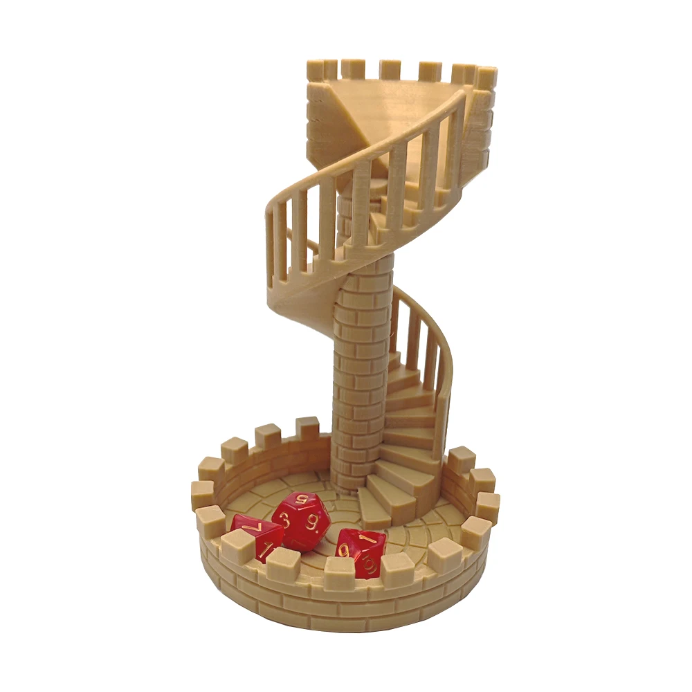 DND Dice Tower Twister Accessory for Role Playing Board Games Tabletop Rolling Spiral Staircase Castle Tray