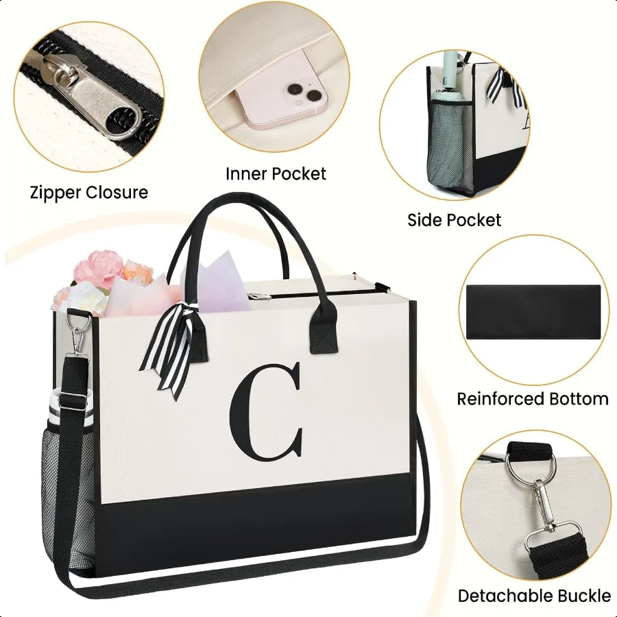 BAGAIL Initiale Tragetasche, personalisierte Geburtstagsgeschenke für Frauen, Lehrer, Freunde, Mutter, Hochzeit, Strandtasche mit Monogramm