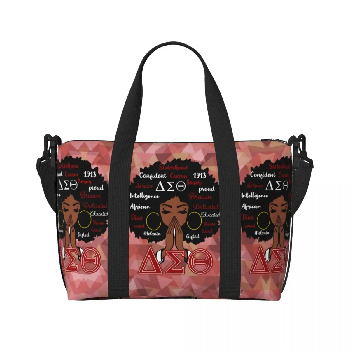 

Custom Delta Sigma Theta African Women Tote Bag for Women Big Capacity Sisters Association Gym Beach Travel Bags