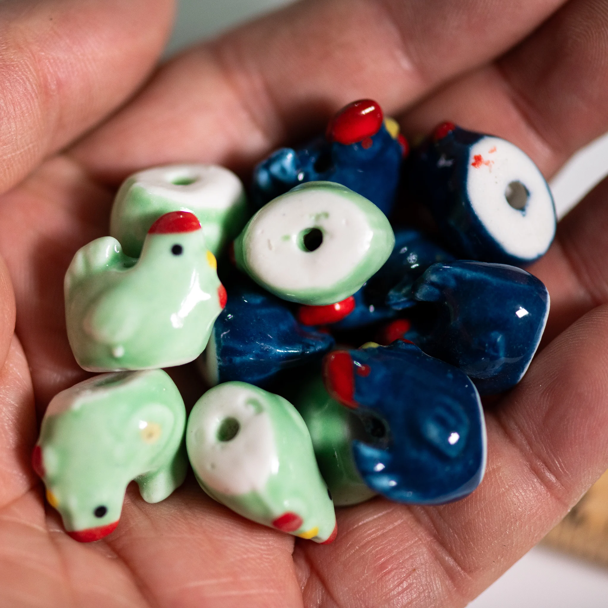 Handmade Ceramic Chicken Beads 15-18mm, 2.5-3mm Hole, Hand-Painted Farm Animal Beads for DIY Jewelry Making, High-Temperature Fi