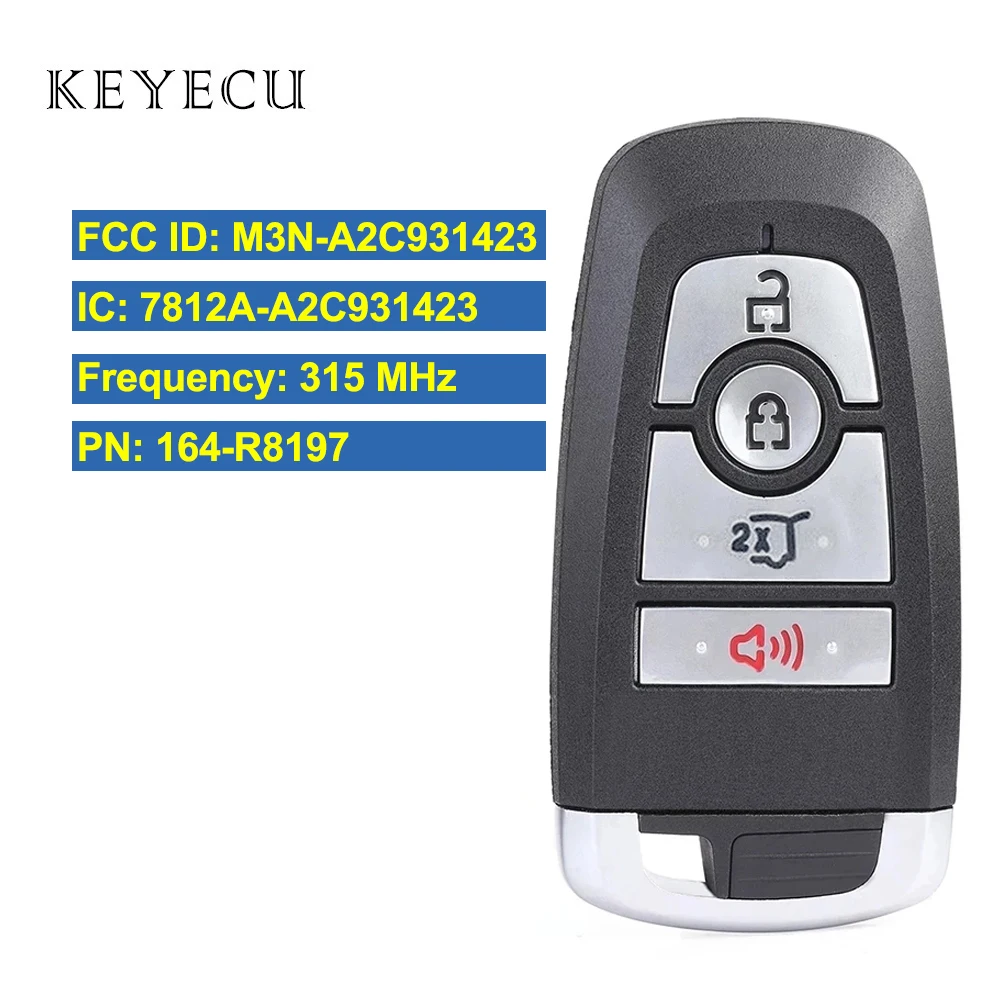 

Keyecu Smart Remote Key Fob 4 Buttons 315MHz ASK 49 Chip for Ford Expedition Explorer 2018 2019 2020 M3N-A2C93142300, 164-R8197