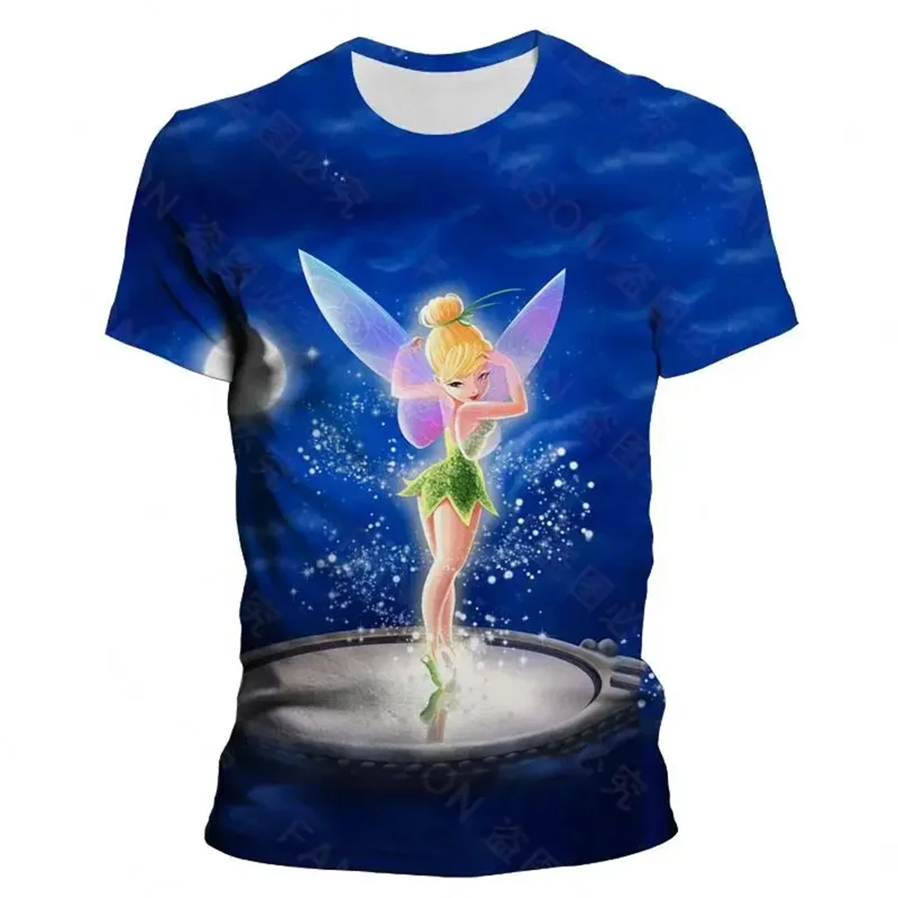 MINISO Boy Girl Kids T-shirts Summer Short Sleeve T Shirt For Men Women Tinker Bell 3D Print Cartoon Anime Children Clothing Tee