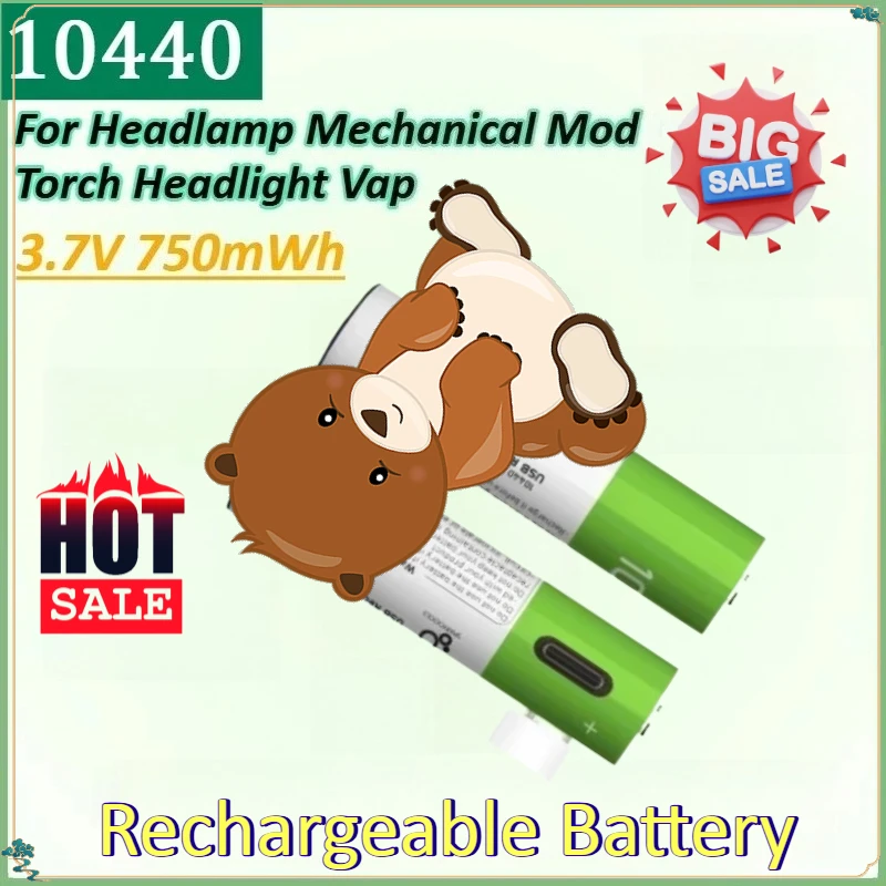 جديد 2 قطعة 10440 3.7 فولت 750mWh USB type-c بطارية ليثيوم أيون قابلة للشحن AAA زر العلوي للمصابيح الأمامية الميكانيكية وزارة الدفاع الشعلة العلوي Vap
