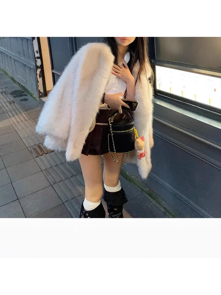 느슨한 부드러운 겨울 따뜻한 인공 모피 우아한 고귀한 클래식 유행 기질 숙녀 미니멀리스트 통근 데이트 겉옷