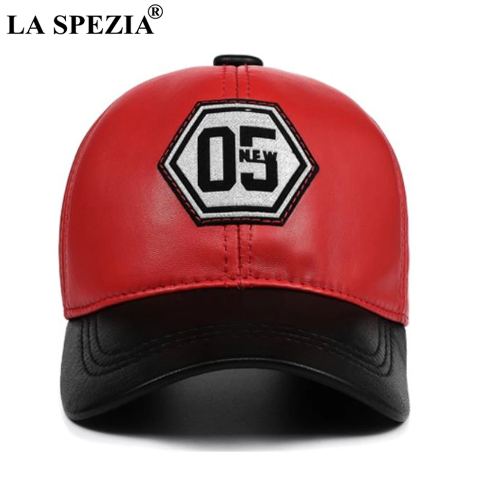 LA SPEZIA Genuine Leather Baseball Cap Men Women Blue Black Patchwork High Quality Male Female Winter Dad Cap