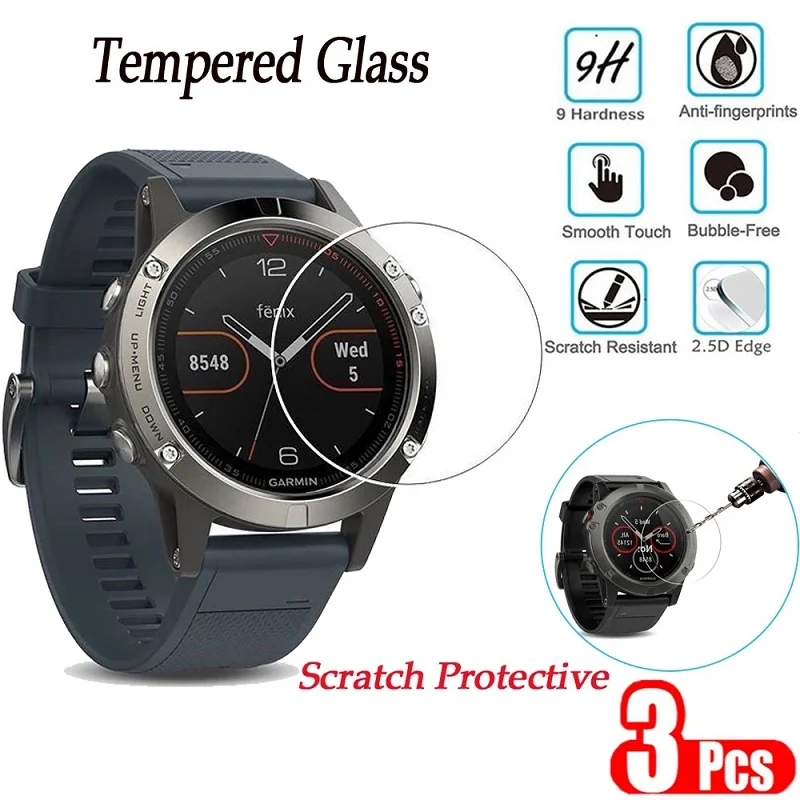 3pcs 9H Premium Tempered Glass for Garmin Fenix 7 7X 7S Fenix 6 6S 6X Pro 5 5s Smart Watch Clear HD Screen Protector Accessories