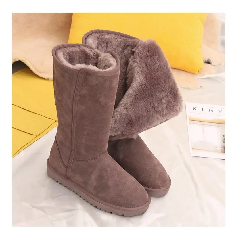 New Winter Flat Snow Boots Women's Round Head Suede Belt Buckle Thick Sole Anti-slip Wear-resistant High Boots