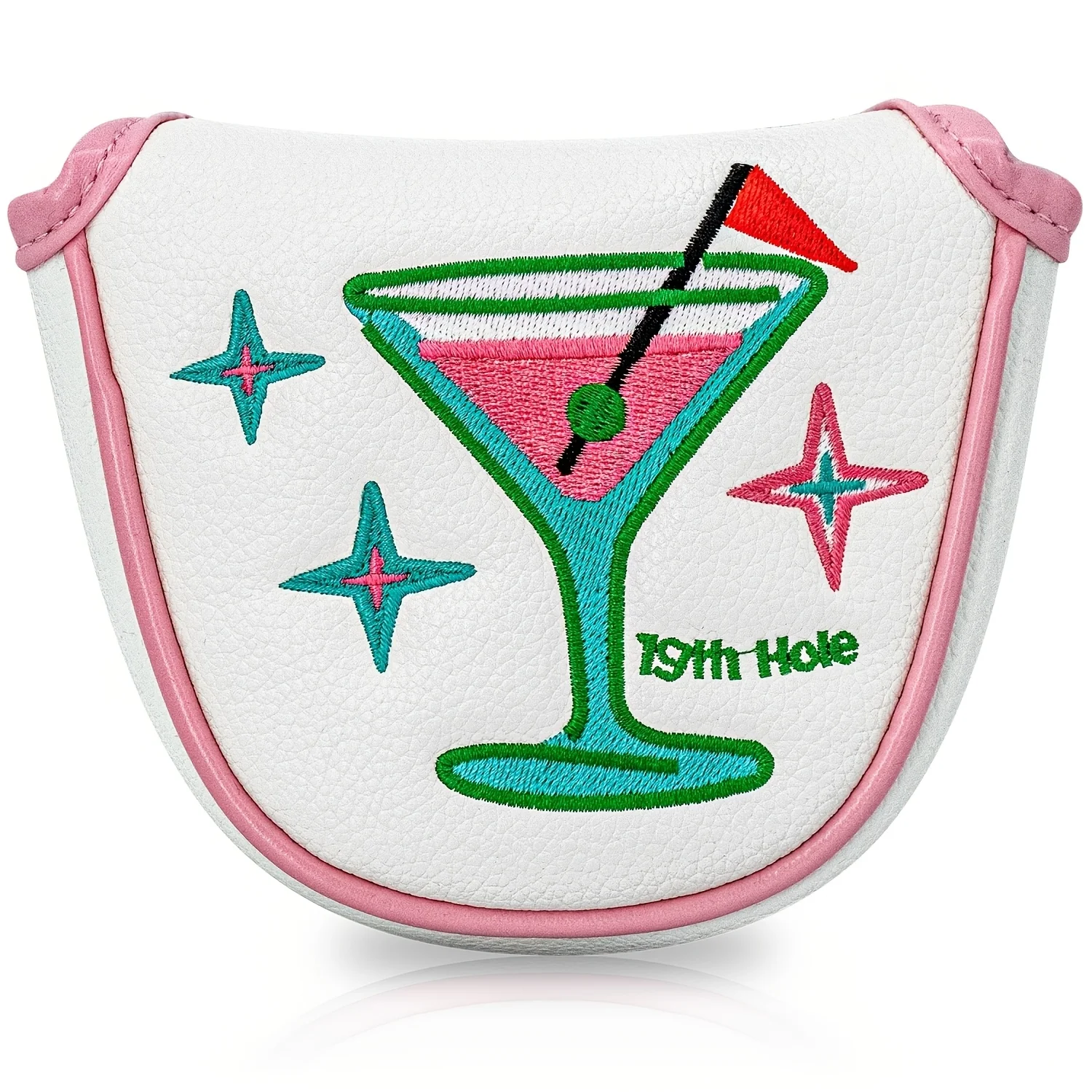 1pc PU Golf Putter Cover Compatible for All Brands Mallet Putters, Semi-Circular Semi-Round Cover with Fine Embroidery